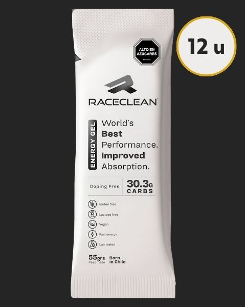 RaceClean – Gel deportivo de alto rendimiento (55g). 7 fuentes de carbohidratos. Individual o caja de 35u