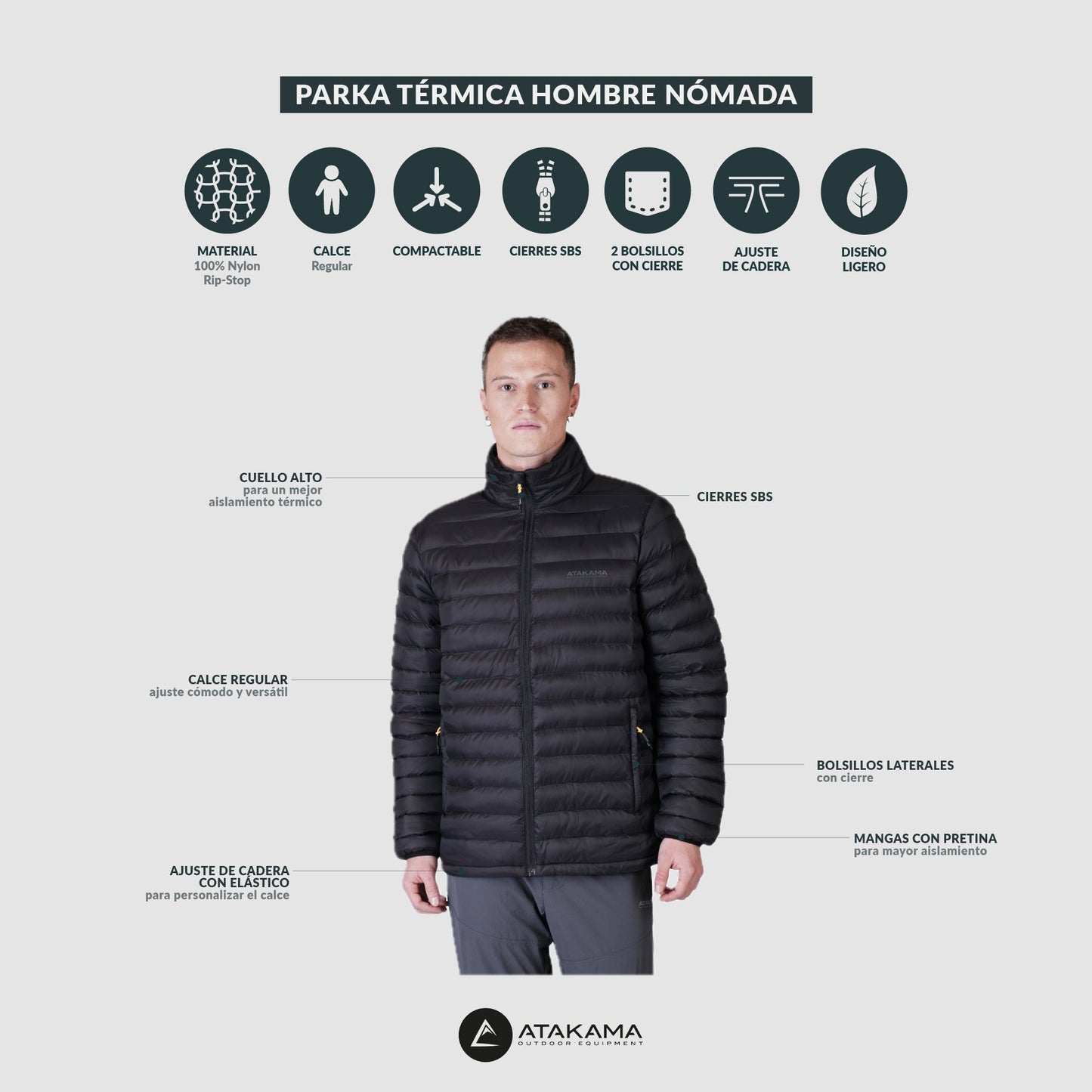 Parka Térmica Hombre Nómada Negro - Atakama Outdoor