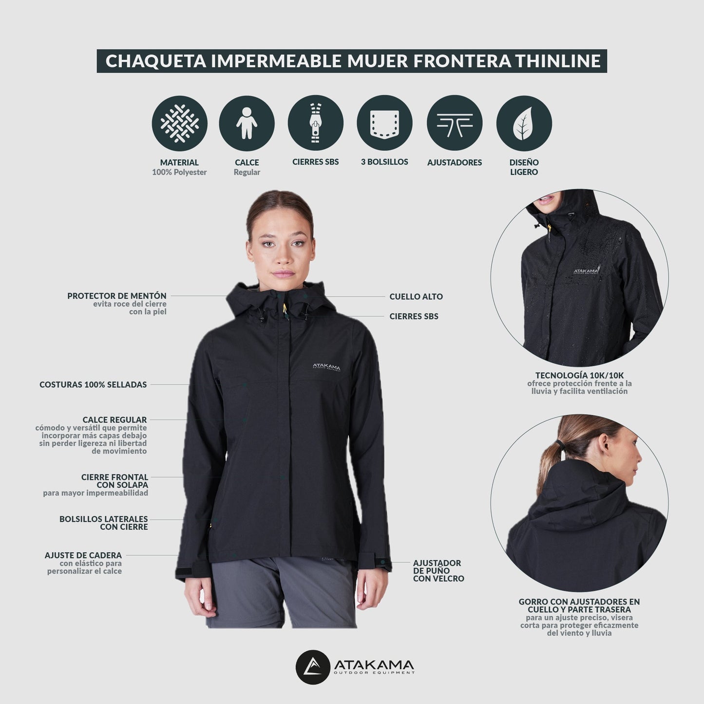 Chaqueta Cortaviento Impermeable Mujer Frontera Thinline - Atakama Outdoor