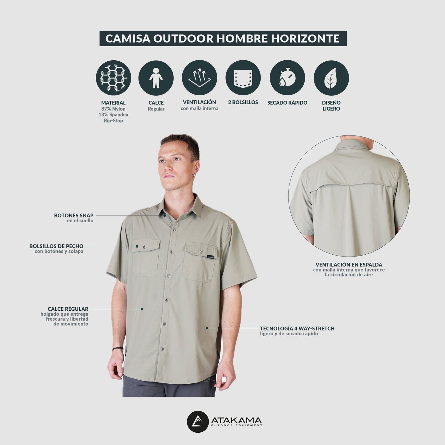 Camisa Outdoor Hombre Horizonte Verde - Atakama Outdoor
