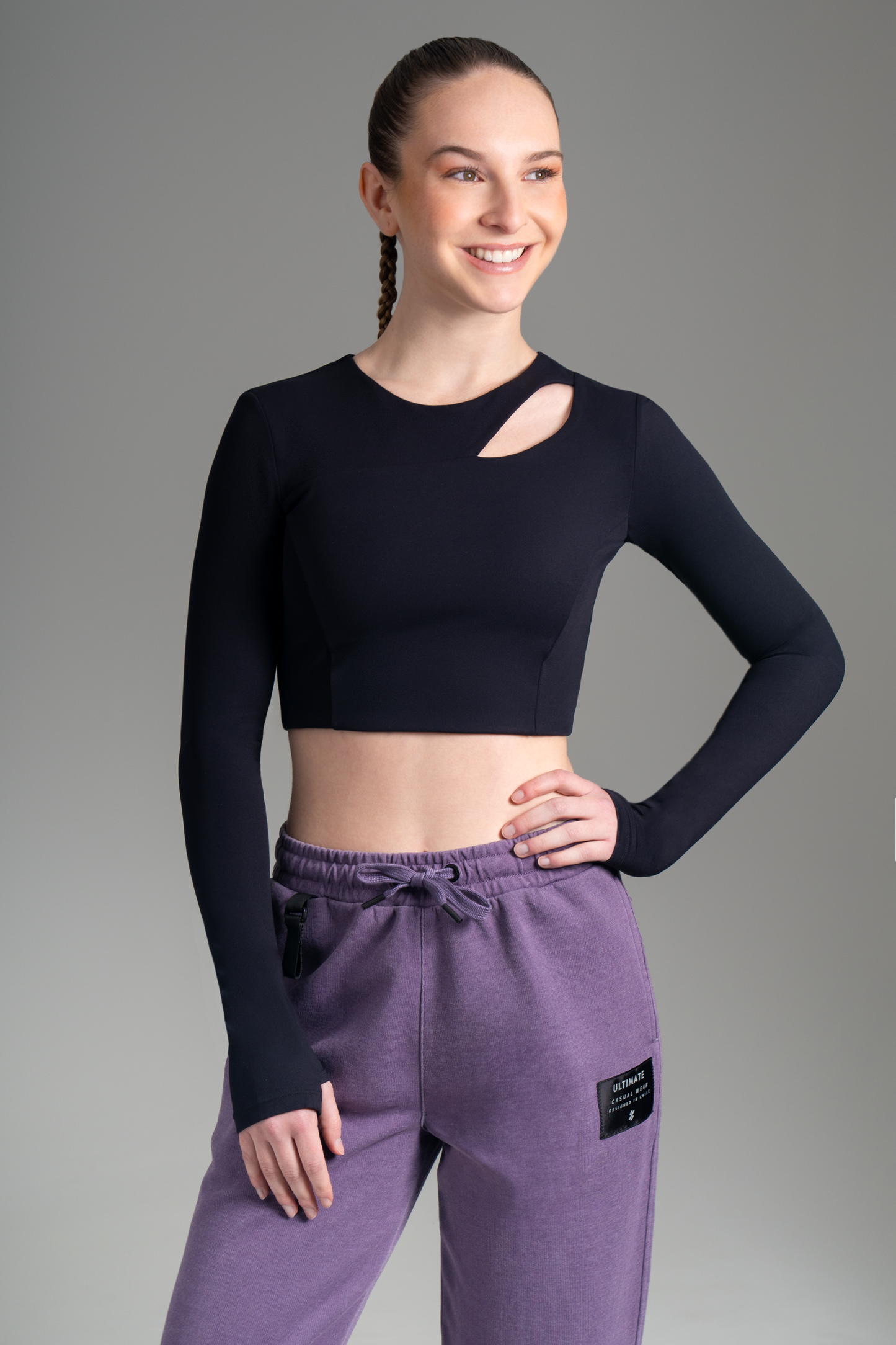 Ultimate Crop Top ML Sport - Polera Mujer Opening Black