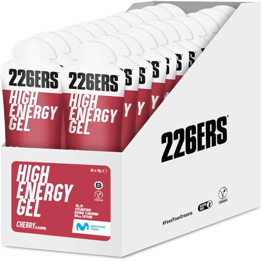 226ers High Energy Gel - Con Cafeína - 3 formatos: Unidad xs, Sachet normal y Caja (Sabor Cereza)
