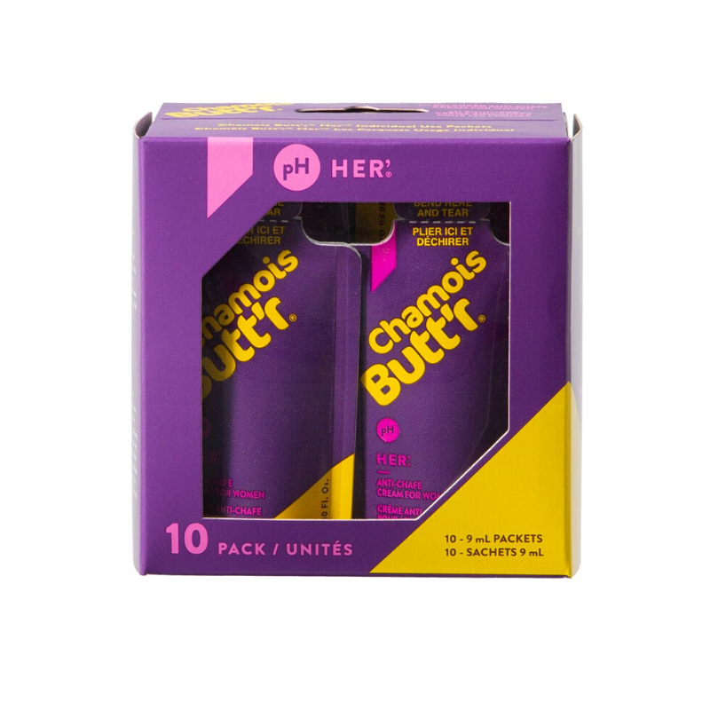 Chamois Butt'r Her' - (Caja de 10 Pack 9ml) Crema Lubricante deportiva para mujer Antirozaduras