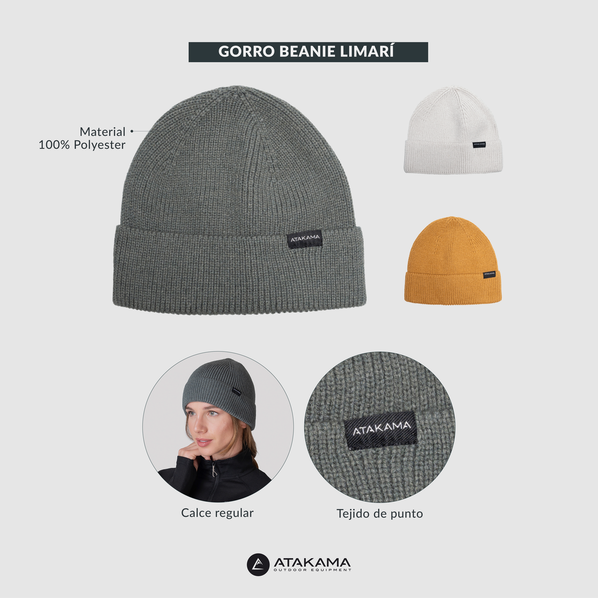 Atakama Outdoor Limarí – Gorro beanie suave gris