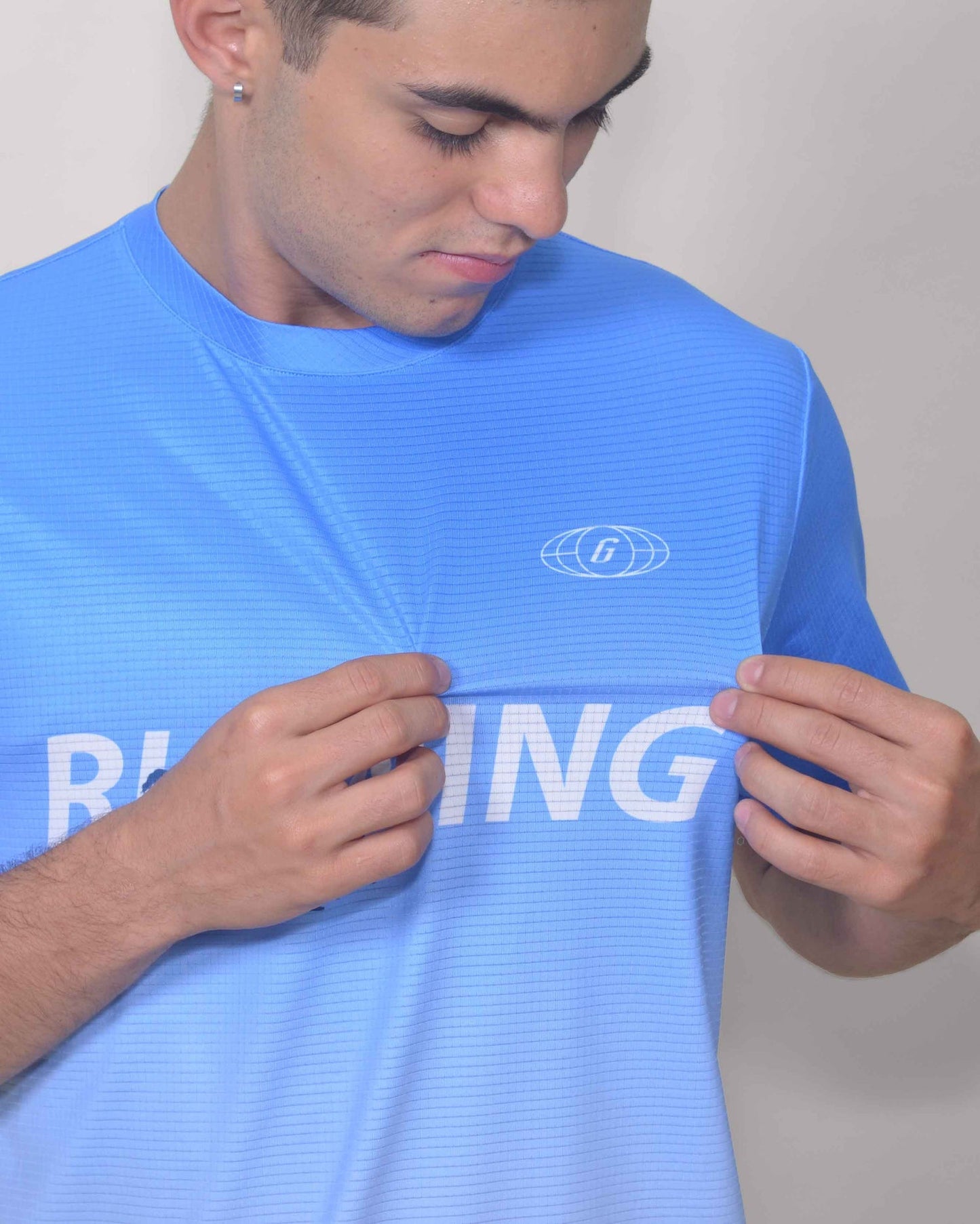 Gavia Skype - Polera de Running Manga corta Hombre (Celeste Blanco)