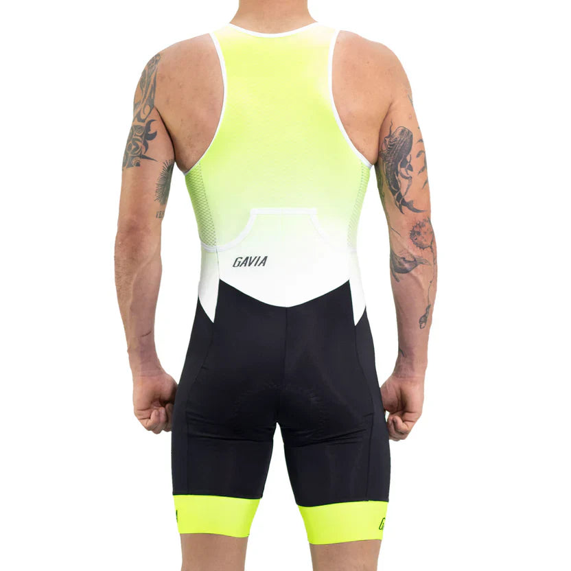 Gavia Tria Neón - Traje Trisuit de Triatlón Con Mangas de Hombre (Blanco amarillo)
