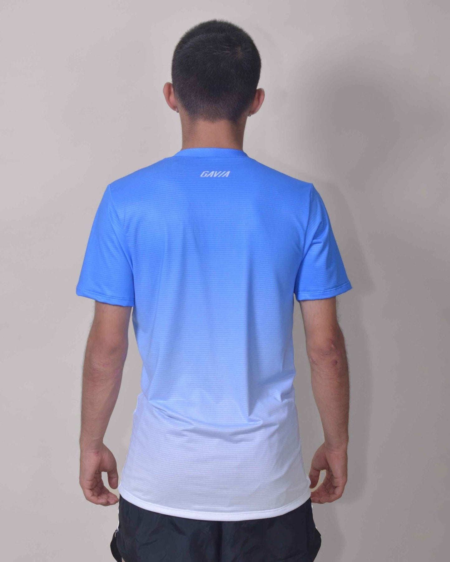 Gavia Skype - Polera de Running Manga corta Hombre (Celeste Blanco)