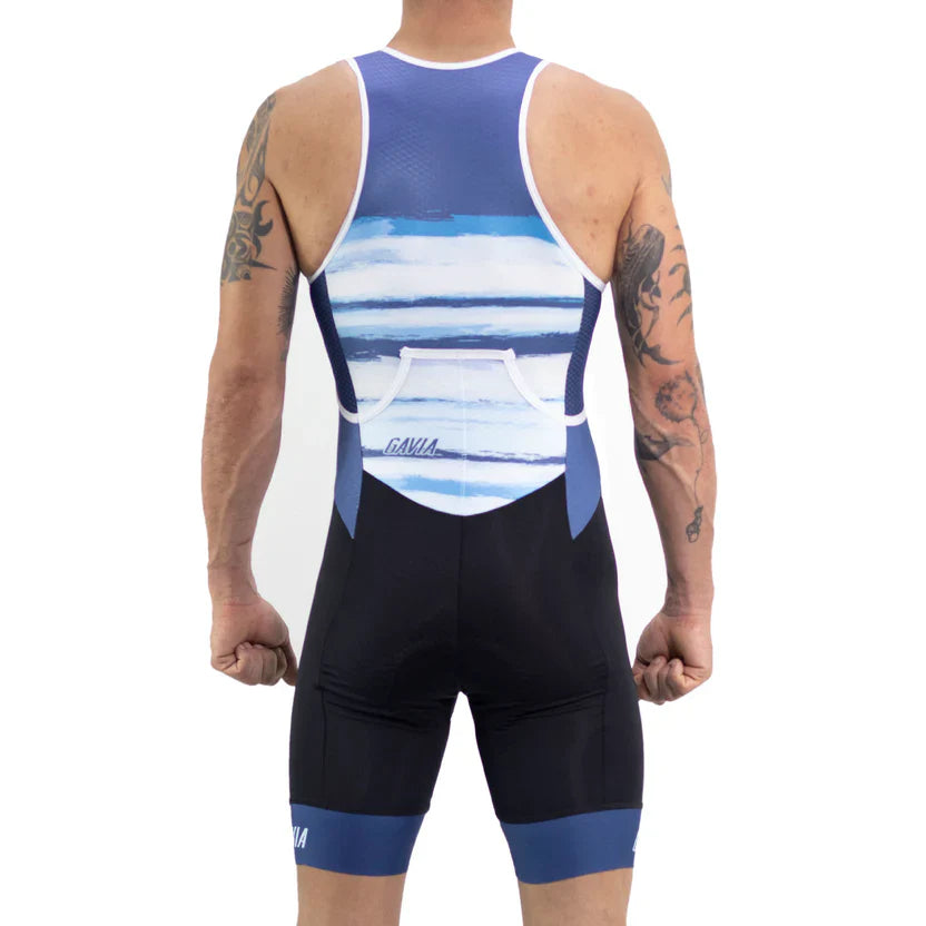 Gavia Tria Olas - Traje Trisuit de Triatlón Con Mangas de Hombre (Blanco Azul)