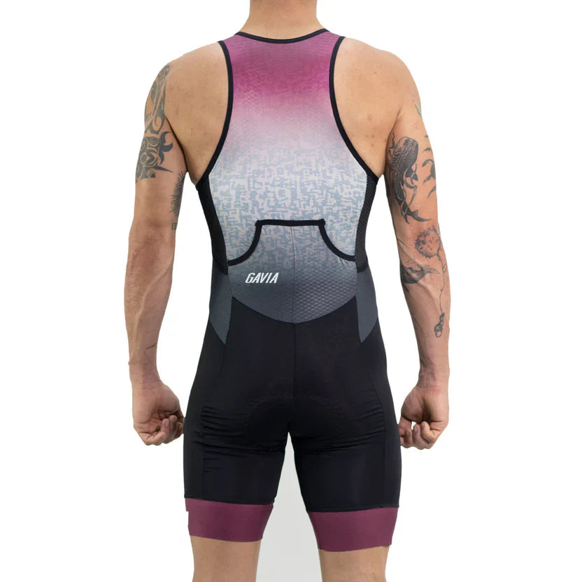 Gavia Tria Rondom - Traje Trisuit de Triatlón Sin Mangas de Hombre (Blanco burdeo negro)