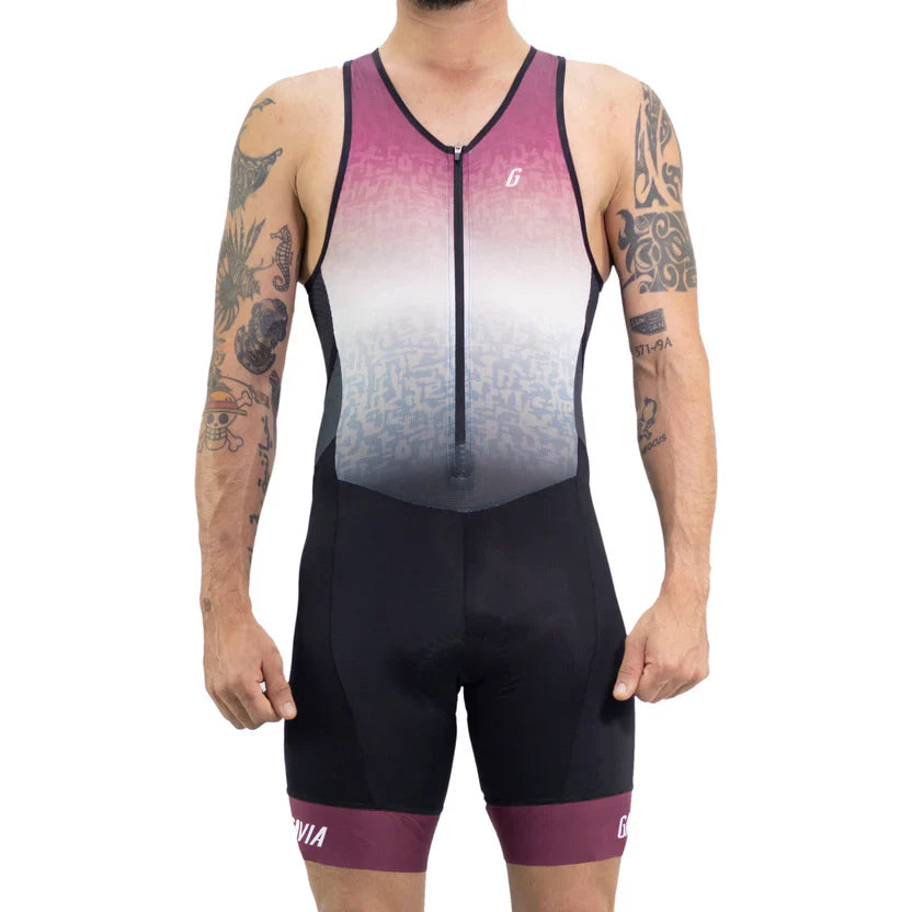 Gavia Tria Rondom - Traje Trisuit de Triatlón Sin Mangas de Hombre (Blanco burdeo negro)