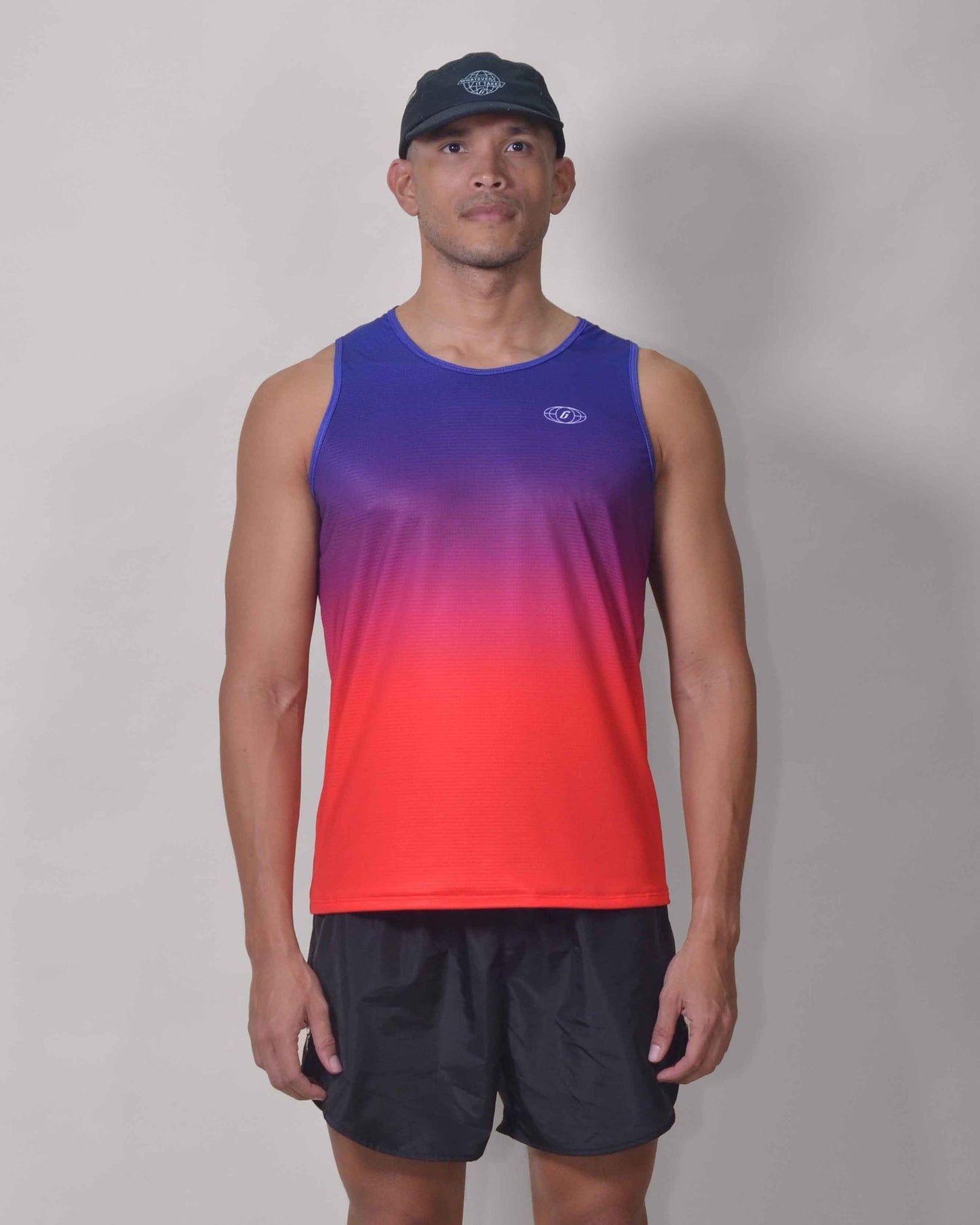 Polera Running Cool Gavia - Camiseta de correr sin mangas. Hombre (Azul rojo)