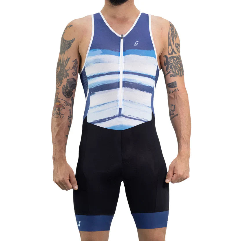 Gavia Tria Olas - Traje Trisuit de Triatlón Sin Mangas de Hombre (Blanco Azul)