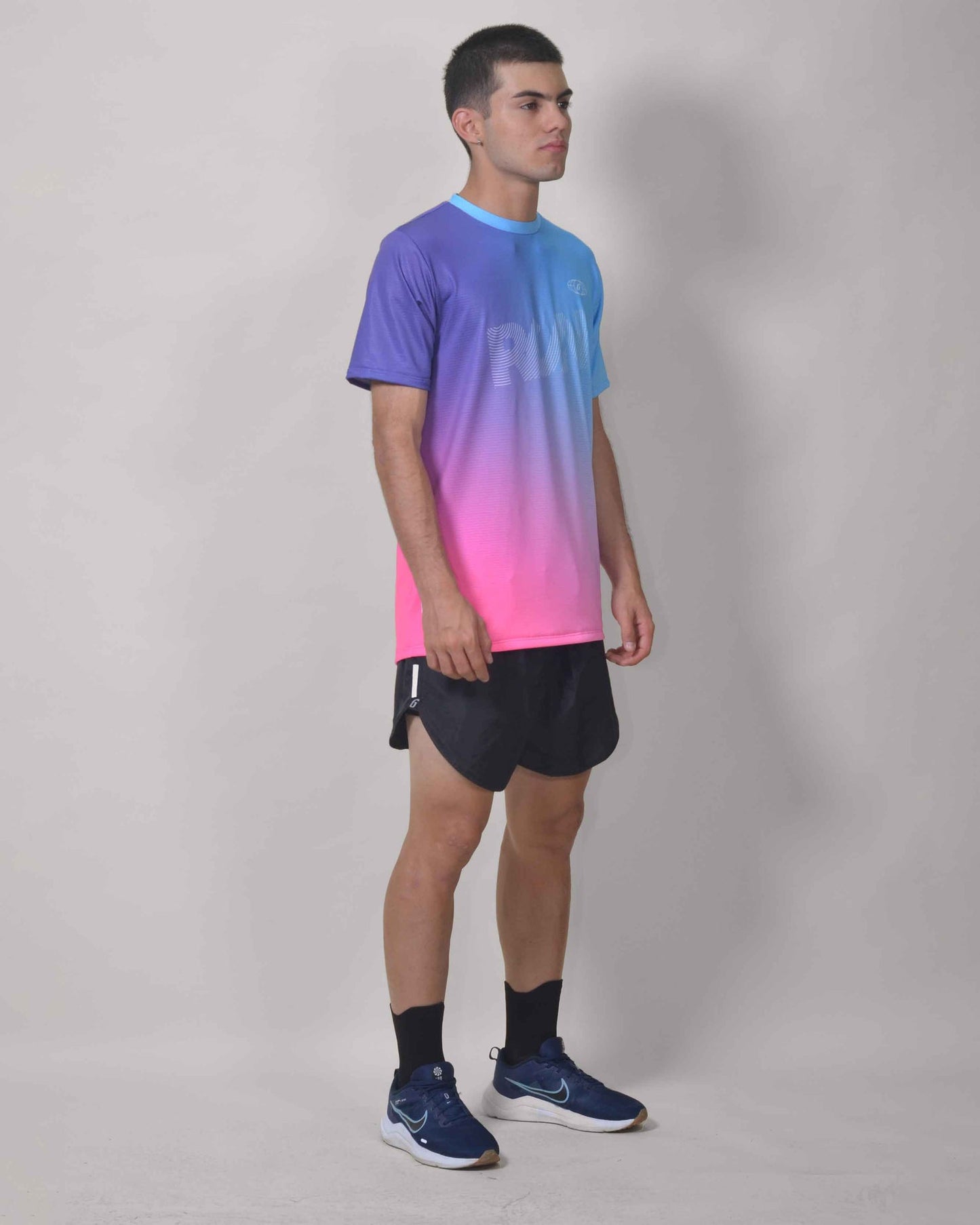 Gavia City Run - Polera de Running Manga corta Hombre (Celeste Rosado)