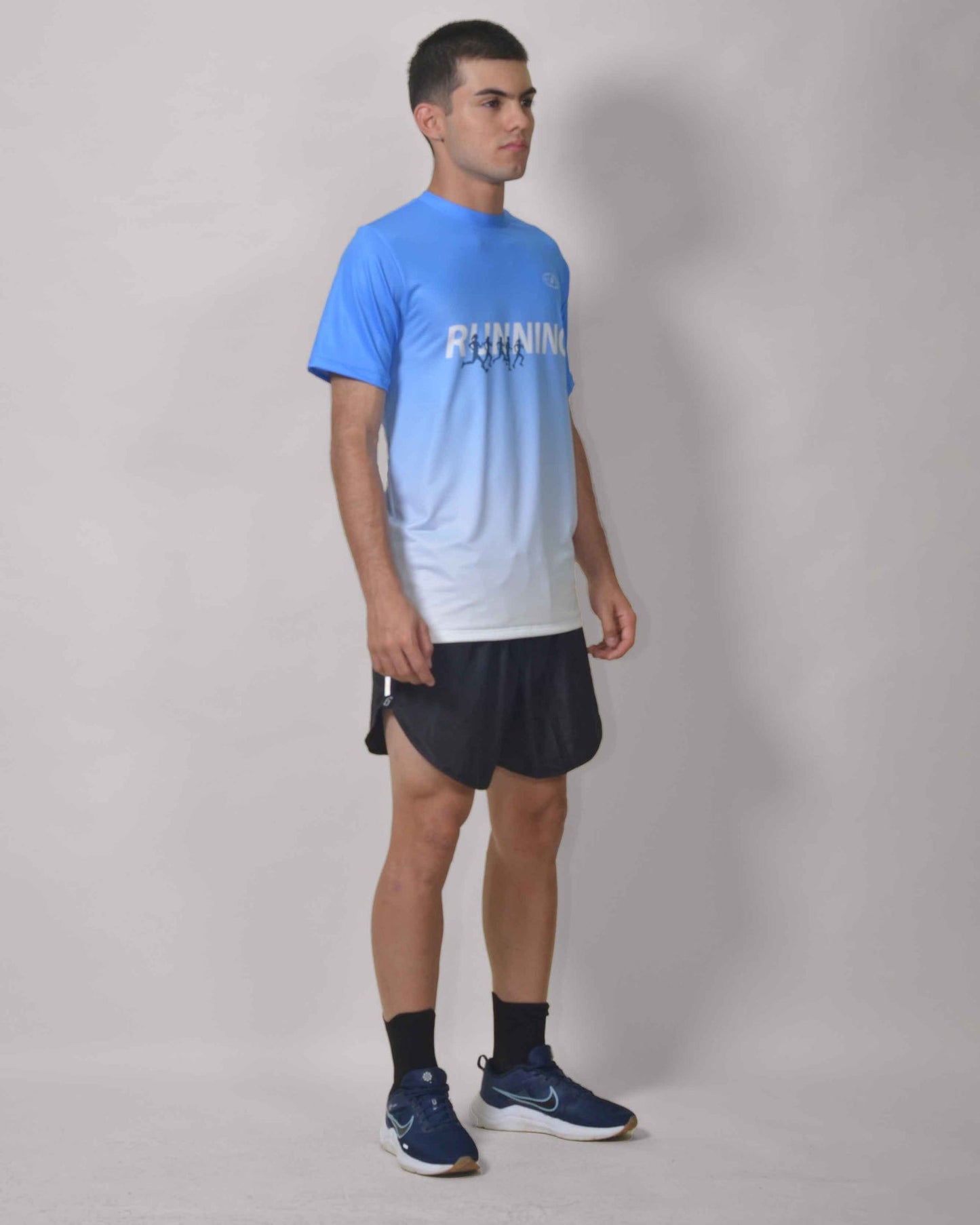 Gavia Skype - Polera de Running Manga corta Hombre (Celeste Blanco)