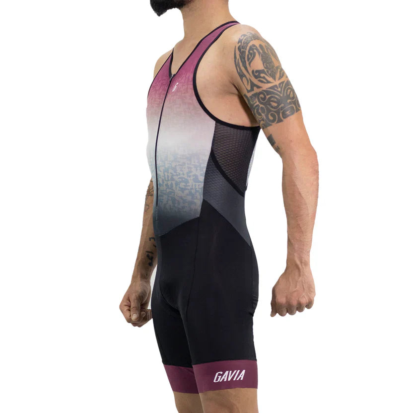 Gavia Tria Rondom - Traje Trisuit de Triatlón Sin Mangas de Hombre (Blanco burdeo negro)