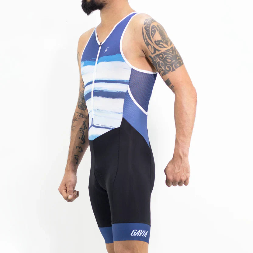 Gavia Tria Olas - Traje Trisuit de Triatlón Con Mangas de Hombre (Blanco Azul)
