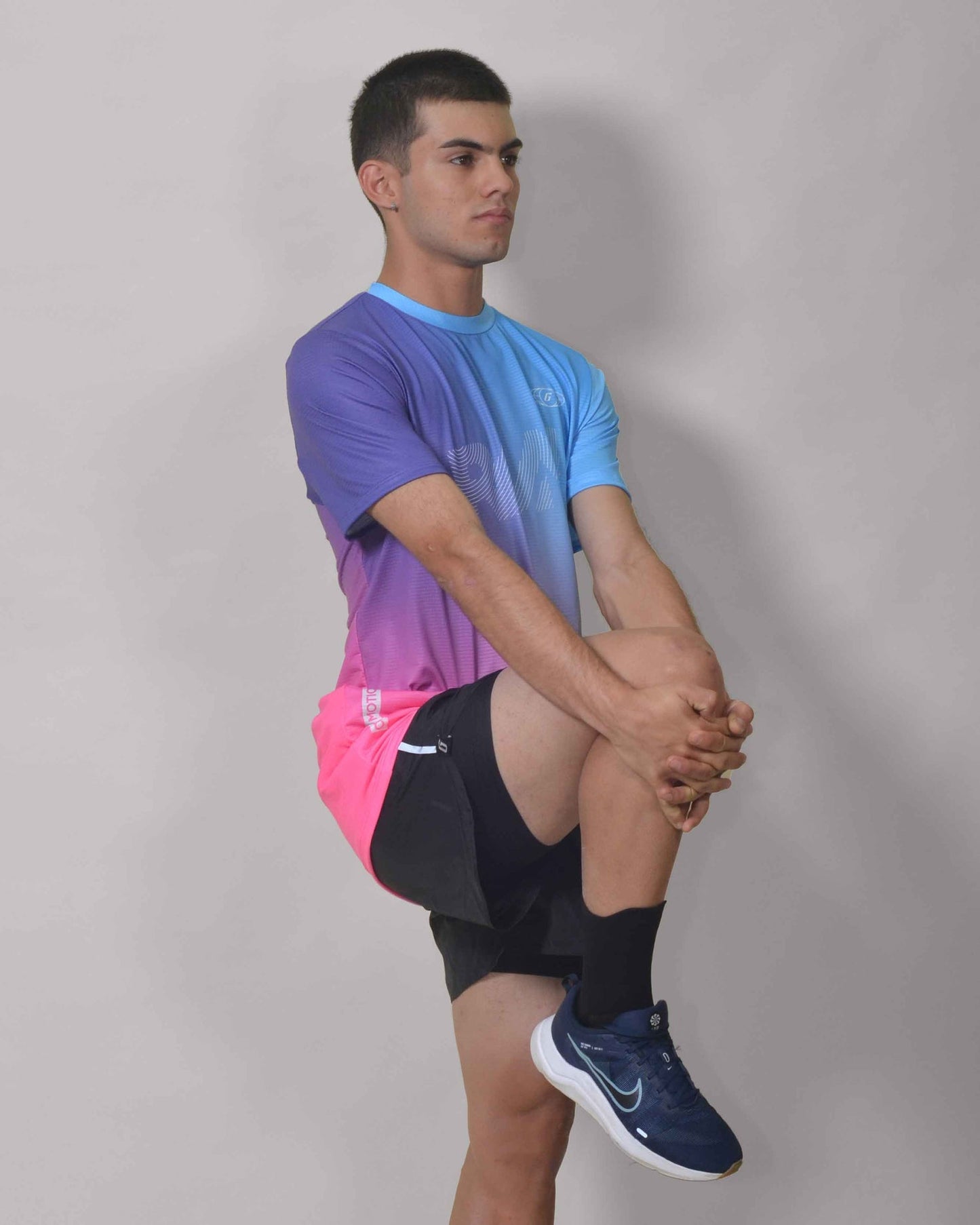 Gavia City Run - Polera de Running Manga corta Hombre (Celeste Rosado)