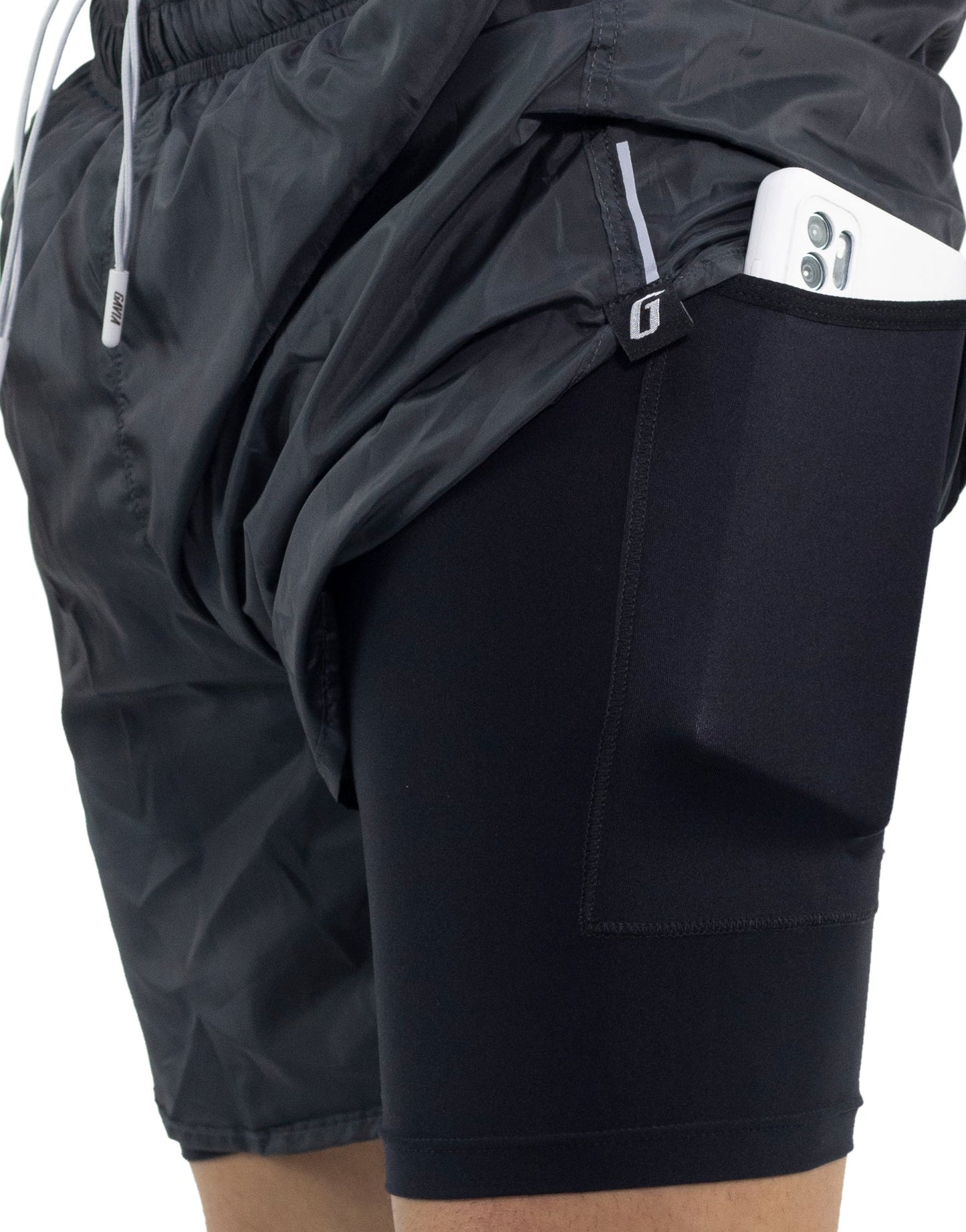 Gavia Pantalon - Short de Running Con Bolsillo y calza Gris