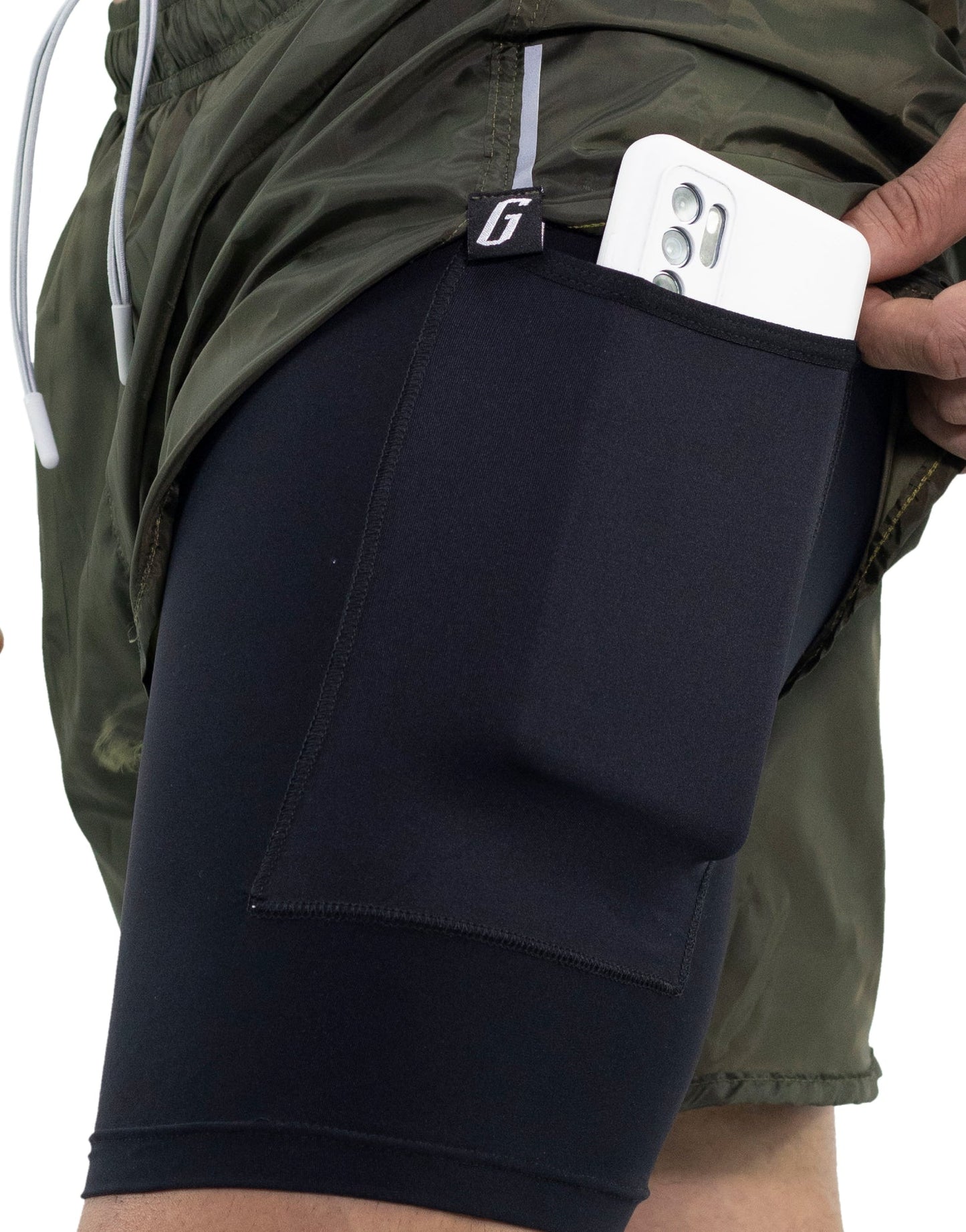 Gavia Pantalon - Short de Running Con Bolsillo y calza Verde Militar