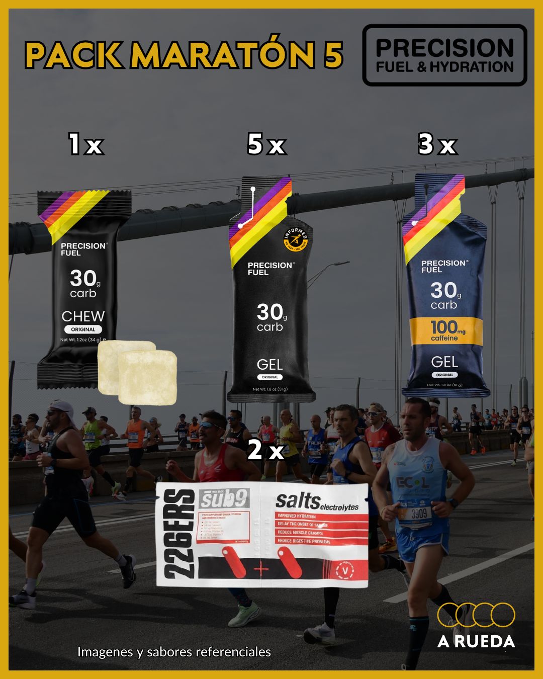 Pack Maratón 5: Mix de Geles Precision Fuel 30g + Sales