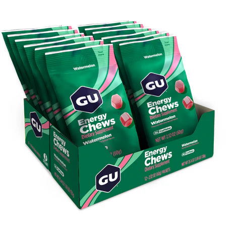 Caja de Gomitas GU Energy Chews 12 sobres de 60g (3 Sabores, Con y sin Cafeína)