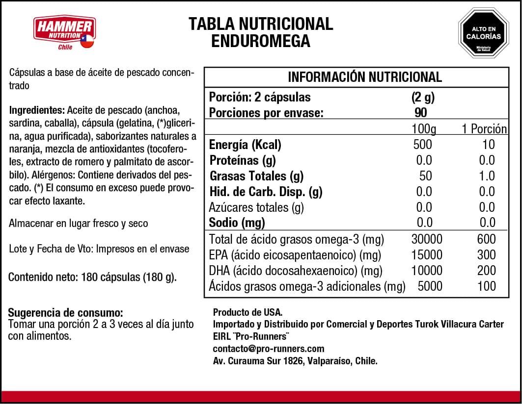 Hammer Nutrition EndurOmega – Cápsulas de omega 3 con EPA y DHA (180 cápsulas)
