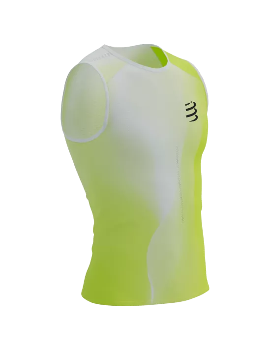 Polera de Running sin mangas Compressport Performance Tank M - amarillo blanco