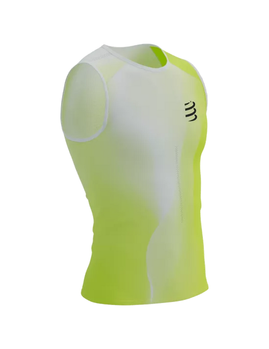 Polera de Running sin mangas  Compressport Performance Tank M - amarillo blanco