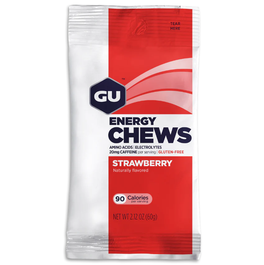 Caja de Gomitas GU Energy Chews 12 sobres de 60g (3 Sabores, Con y sin Cafeína)
