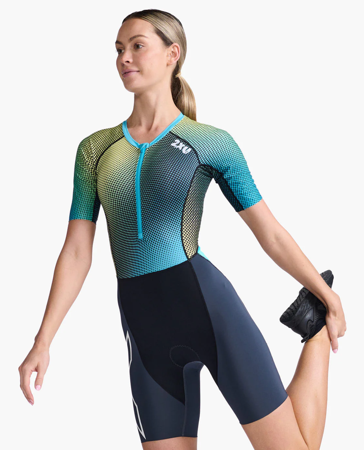 Traje de Triatlón Trisuit Mujer 2XU Aero Sleeved - India Ink/White - 2XU