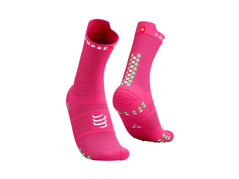 Calcetines Largos de running Compressport Pro Racing v4.0- Rosado verde