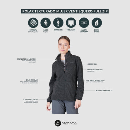 Polar Texturado Mujer Ventisquero Full Zip Beige - Atakama Outdoor