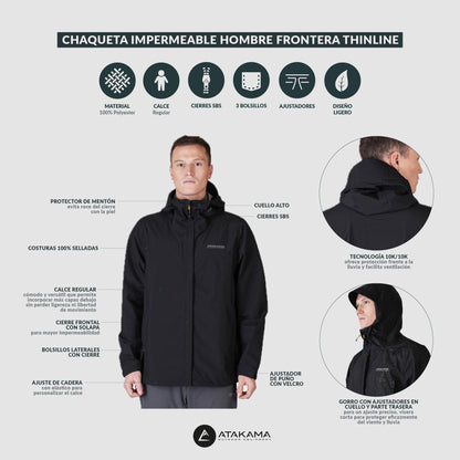 Chaqueta Cortaviento Impermeable Hombre Frontera Thinline - Atakama Outdoor