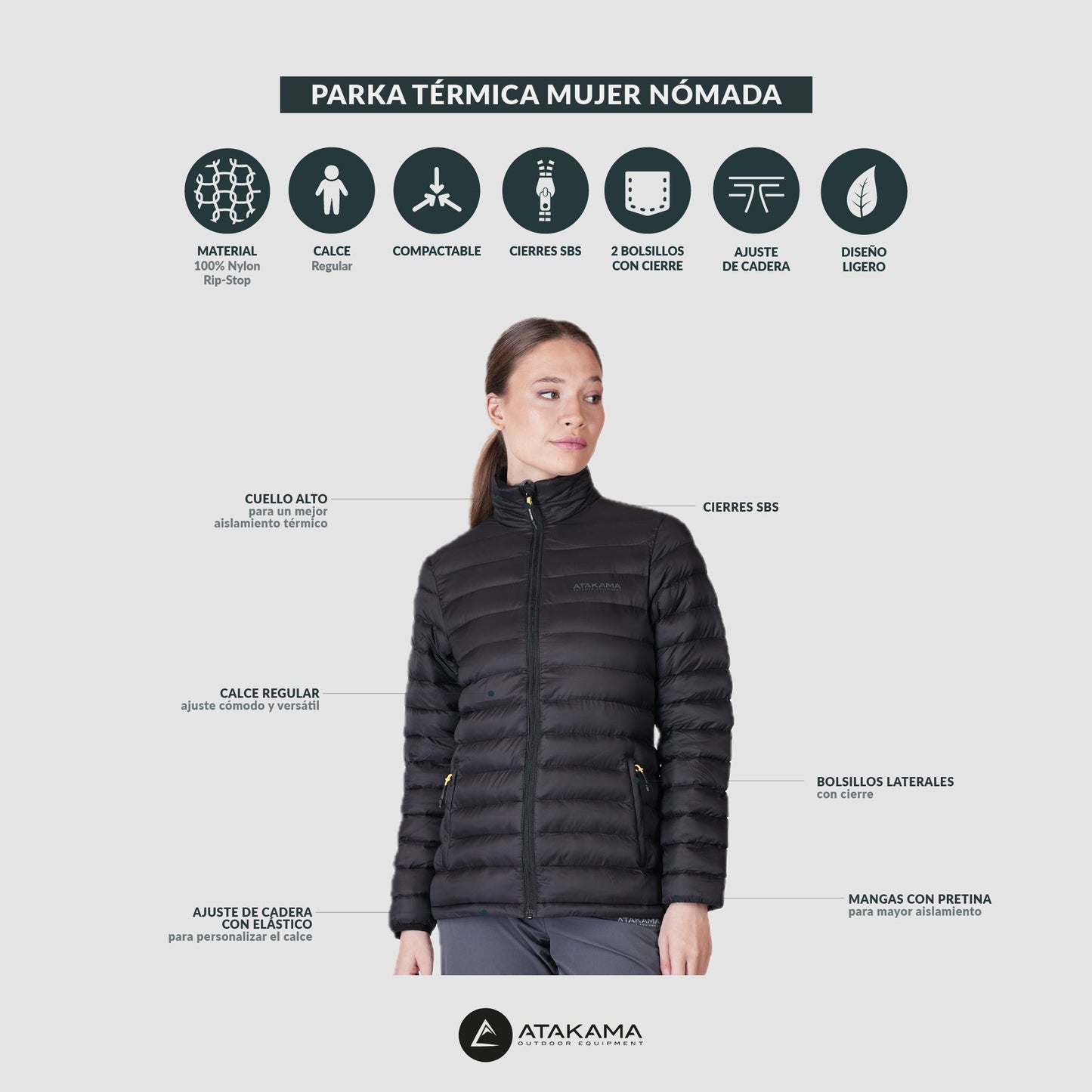 Parka Térmica Mujer Nómada Negro - Atakama Outdoor