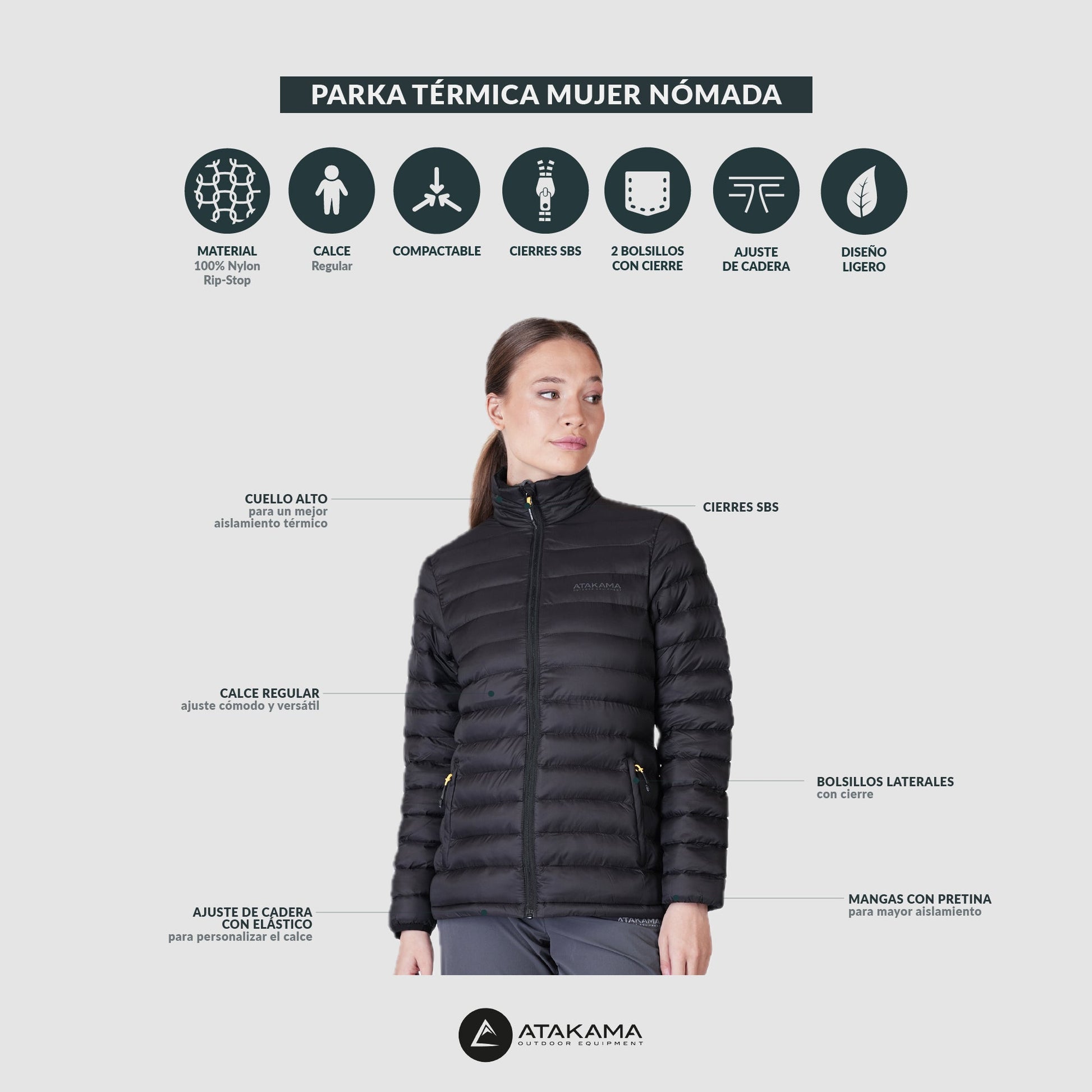 Parka Térmica Mujer Nómada Negro - Atakama Outdoor