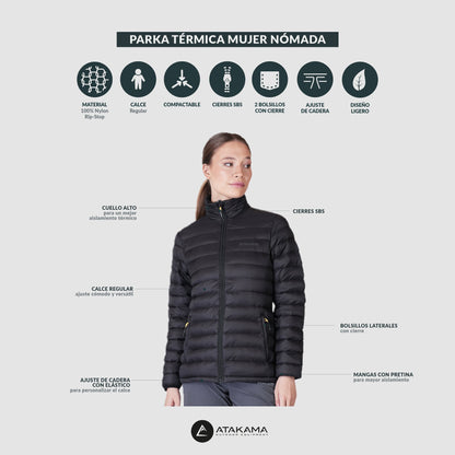 Parka Térmica Mujer Nómada Negro - Atakama Outdoor