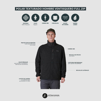 Polar Texturado Hombre Ventisquero Full Zip Café - Atakama Outdoor