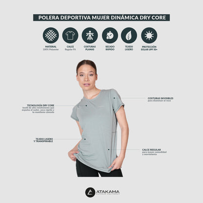 Polera Deportiva Mujer Dinámica Dry Core Celeste - Atakama Outdoor