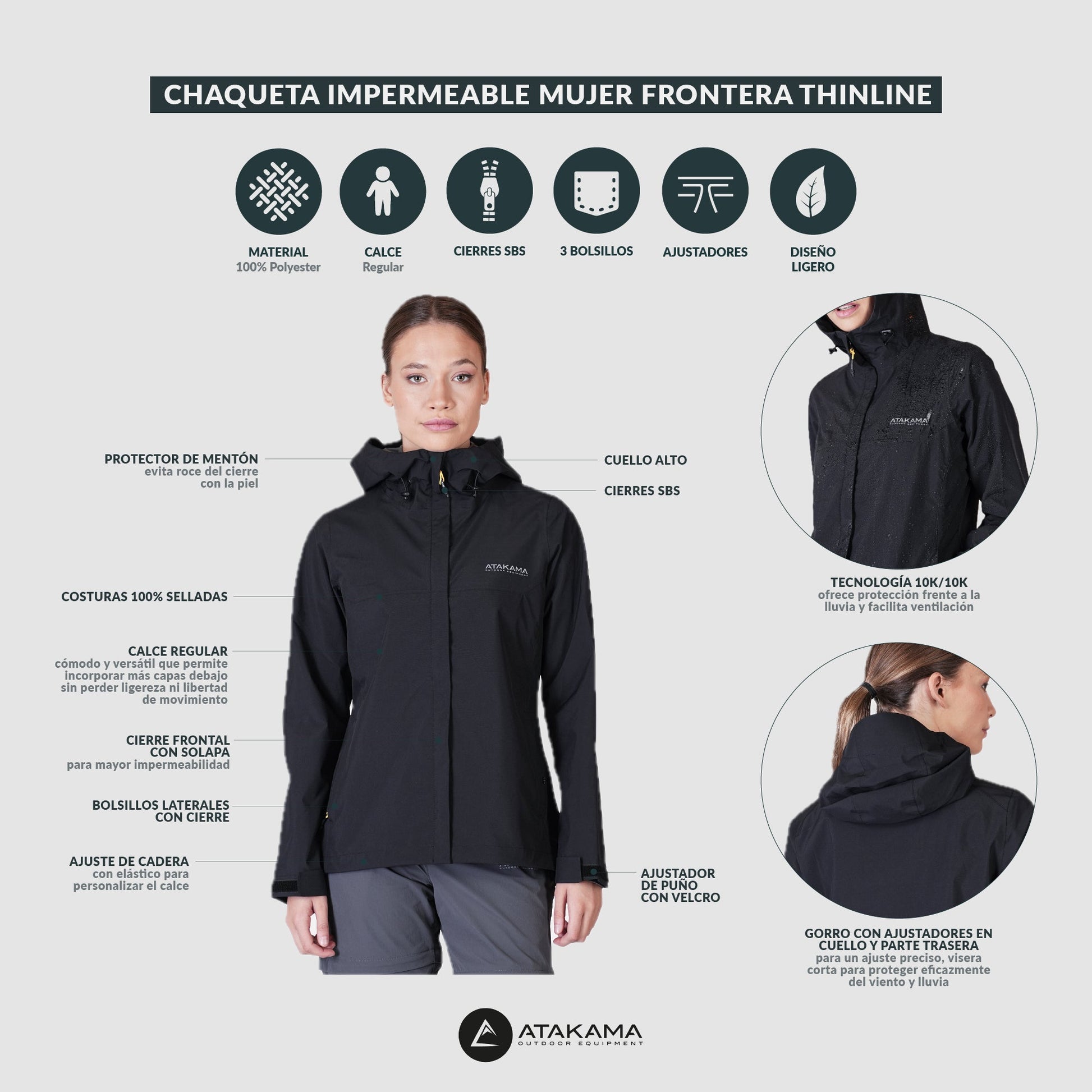 Chaqueta Cortaviento Impermeable Mujer Frontera Thinline - Atakama Outdoor
