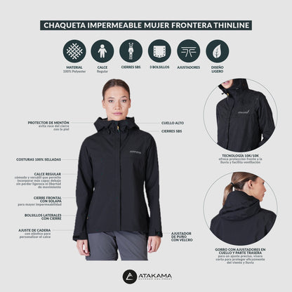 Chaqueta Cortaviento Impermeable Mujer Frontera Thinline - Atakama Outdoor