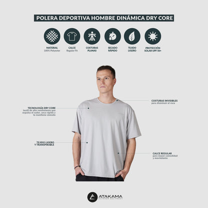 Polera Deportiva Hombre Dinámica Dry Core Gris - Atakama Outdoor