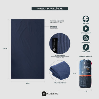 Toalla Microfibra Maullín XL Azul Marino - Atakama Outdoor