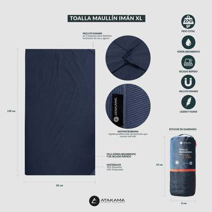 Toalla Microfibra Maullín XL con Imán Azul Marino - Atakama Outdoor