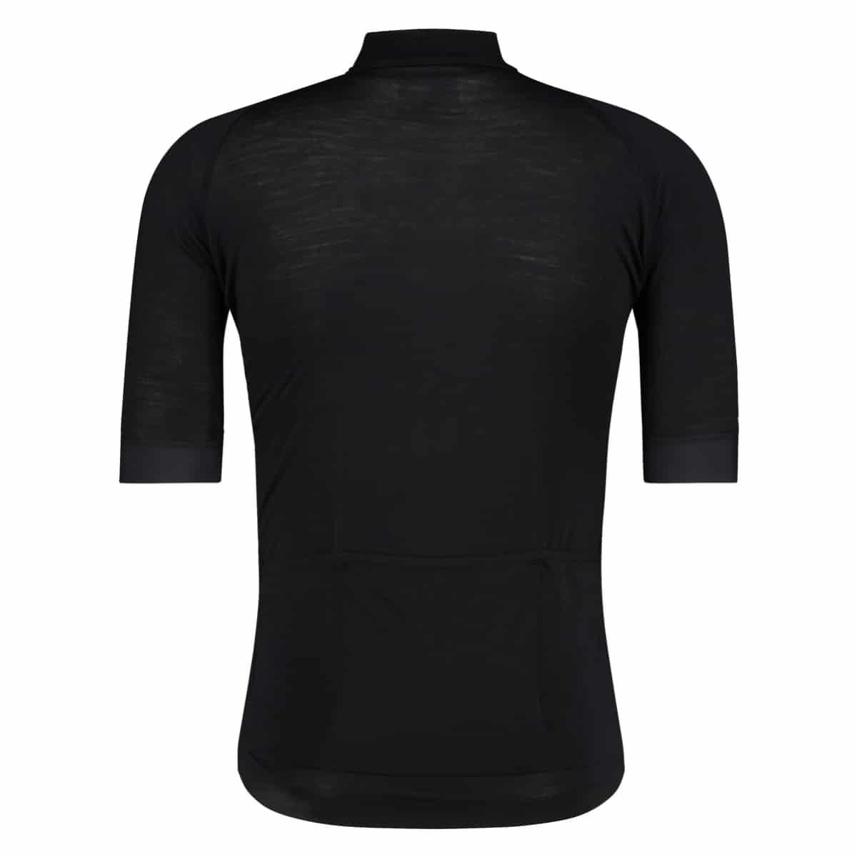 Tricota AGU Six6 merino negra vista lateral con tejido lana natural