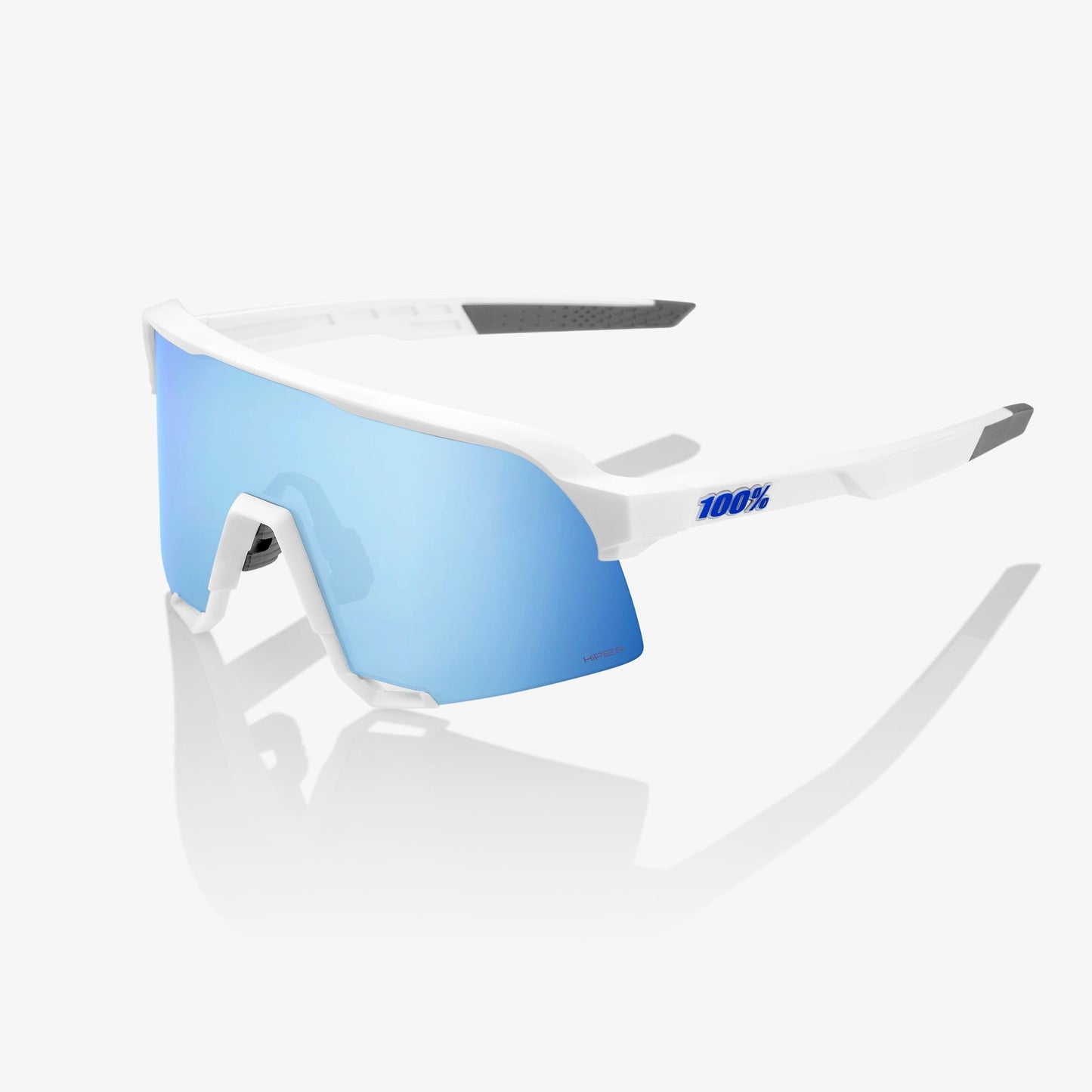 Lentes 100% S3  - Anteojos deportivos de ciclismo color Matte White - Hiper Blue Mirror Lens