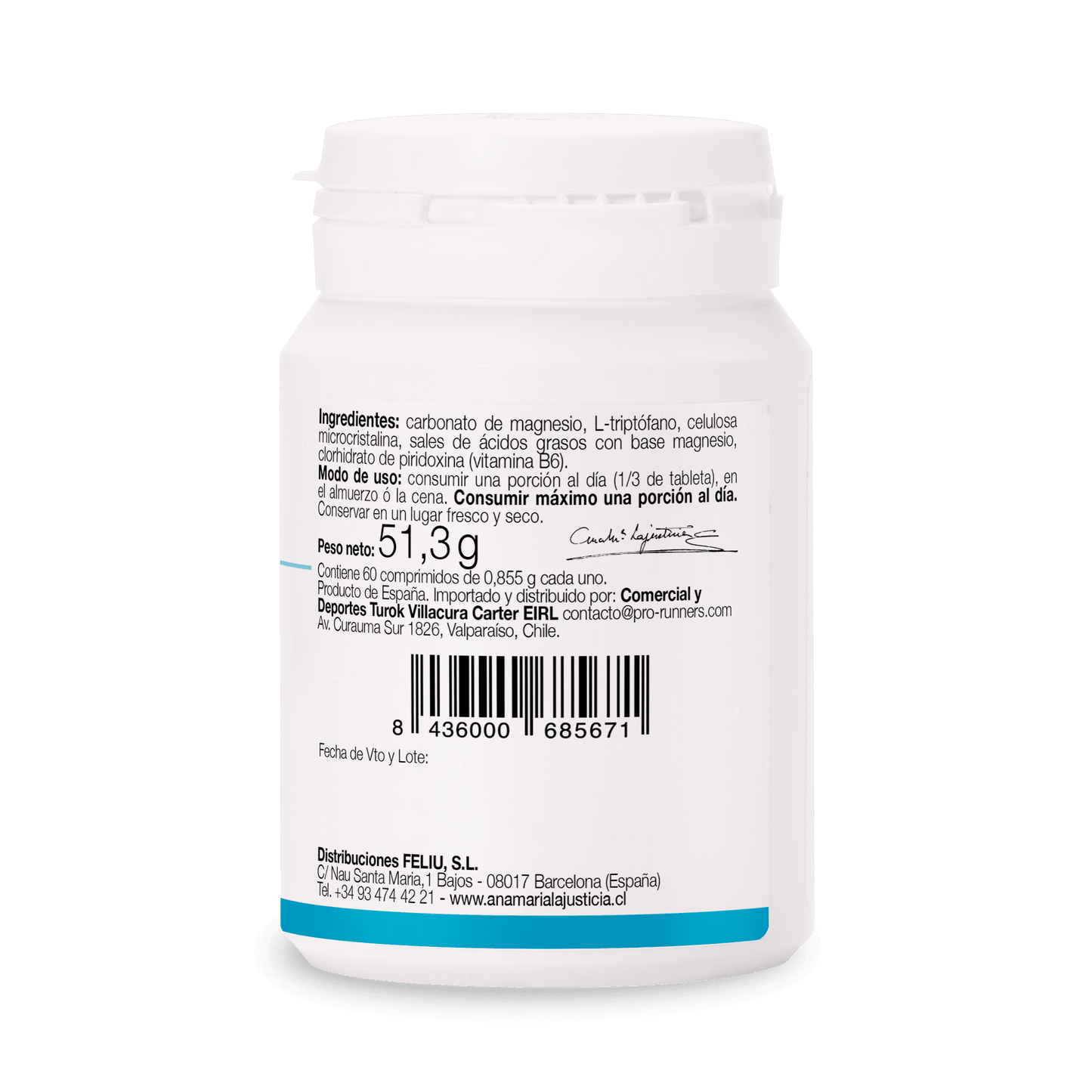 Ana María Lajusticia Triptófano con Magnesio y Vitamina B6 – Suplemento para el descanso y el equilibrio emocional (60 comprimidos).