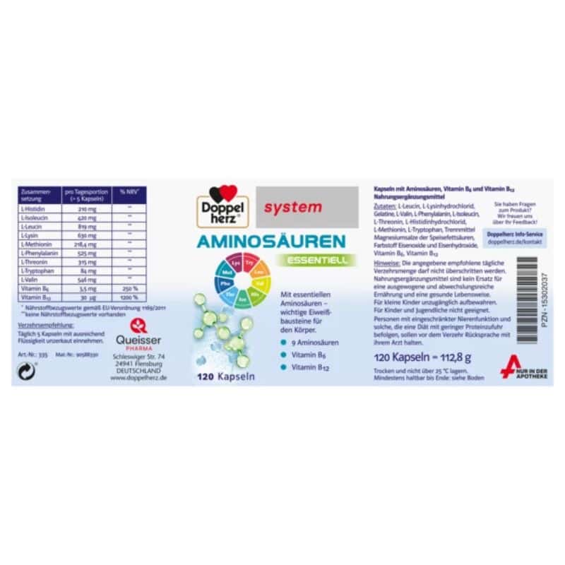 Doppelherz AMINOÁCIDOS ESENCIALES + Vitamina B6 + Vitamina B12 - AMINOSAUREN