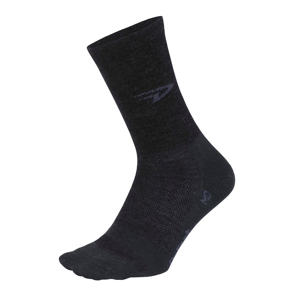 DeFeet Wooleator 5'' D-Logo Charcoal - Calcetines de ciclismo Lana Merino Delgados y comodos (negro)
