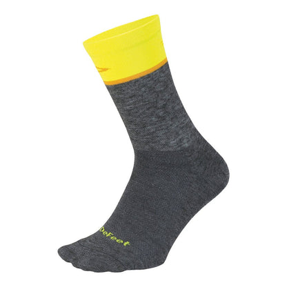 DeFeet Wooleator Wool Blend 6'' - Calcetines de ciclismo Lana Merino (Gris / Amarillo)