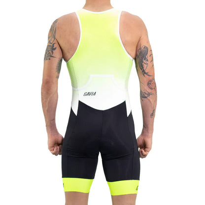 Gavia Tria Neón - Traje Trisuit de Triatlón Con Mangas de Hombre (Blanco amarillo)